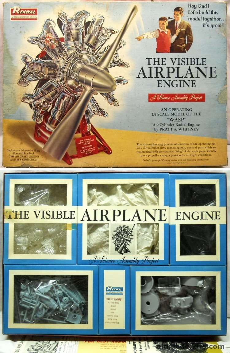 Renwal 1/4 The Visible Airplane Engine WASP 9 Cylinder Radial by Pratt & Whitney, 809-14.95 plastic model kit